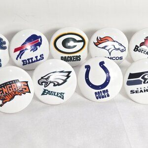 NFL Football Porcelain Knobs (11pc), Retro NFL Decor for Man Cave